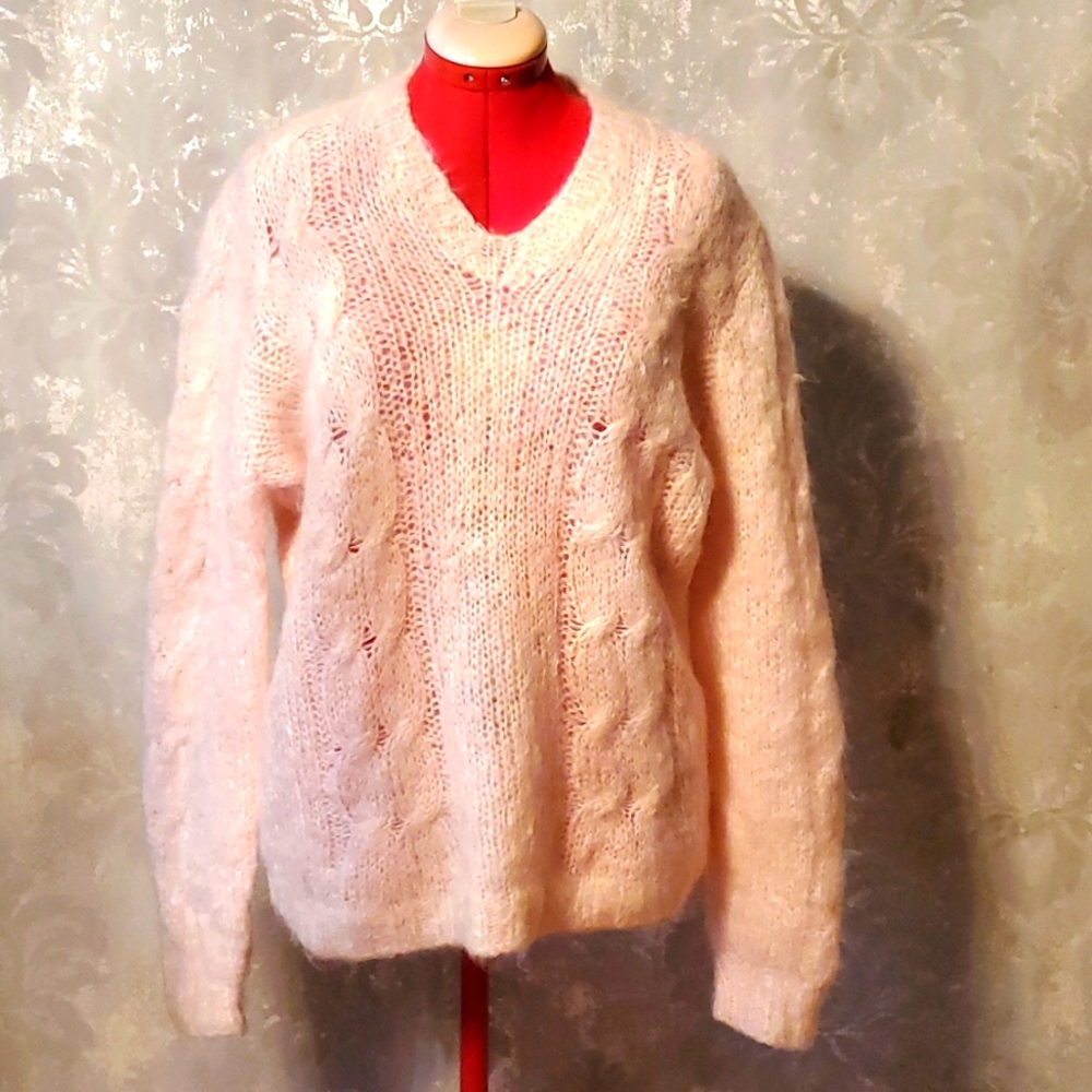 Handmade mohair cable knit sweater
